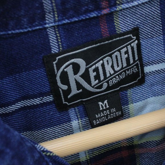 Retrofit Shirt Mens Blue Plaid Button Down Long Sleeve Collared Cotton Sz M - Picture 6 of 9